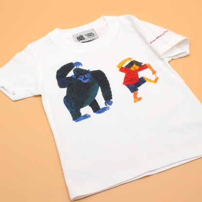 Tシャツ できるかな？【ゴリラ】 ホワイト （キッズサイズ）
